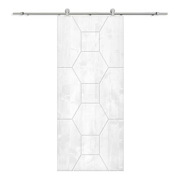 CALHOME 30 in. x 96 in. White Stained Pine Wood Modern Interior Sliding Barn Door with Hardware Kit