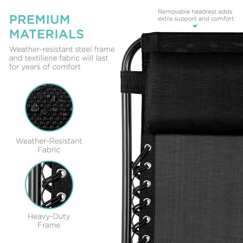 Set of 2 Black Steel Mesh Zero Gravity Recliners with Cup Holder