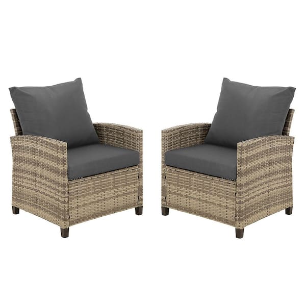 2-Piece Single Wicker Patio Conversation Set with Gray Cushions