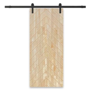 Herringbone 30 in. x 80 in. Fully Assembled Natural Solid Wood Unfinished Modern Sliding Barn Door with Hardware Kit
