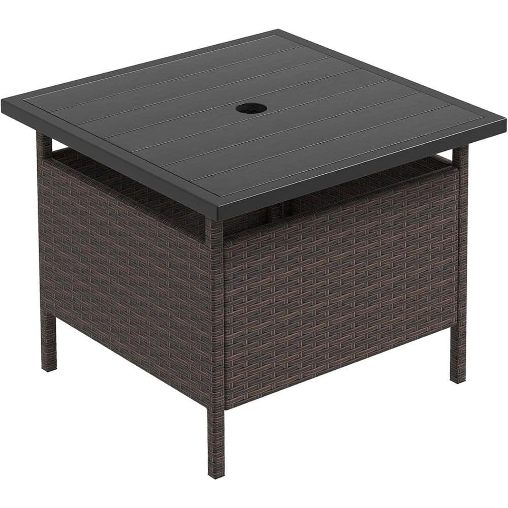 Black Square Metal 17 in. Patio Umbrella Side Table with 2 in. Umbrella Hole price history on PriceWatchPro