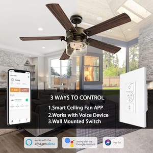 Alexandria 52 in. Oil Rubbed Bronze Smart Ceiling Fan with Light Kit and Wall Control, Works with Alexa/Google Home