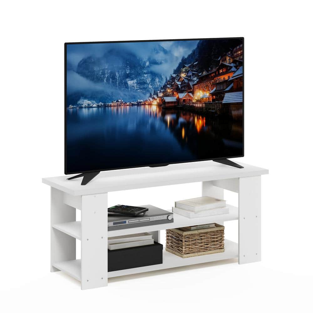 White Composite Wood TV Stand with Open Shelves for 55-Inch TVs