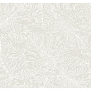 60.75 sq. ft. White Sand Tarra Monstera Leaf Nonwoven Paper Unpasted Wallpaper Roll