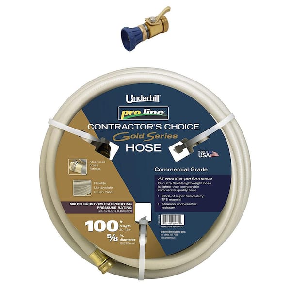 Underhill Proline 0.75 in. Dia x 100 ft. Garden Hose, Gold and Precision Cloudburst Hose End Nozzle