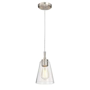 Briarwood 1-Light Brushed Nickel Hanging Pendant Light with Clear Cone Glass Shade