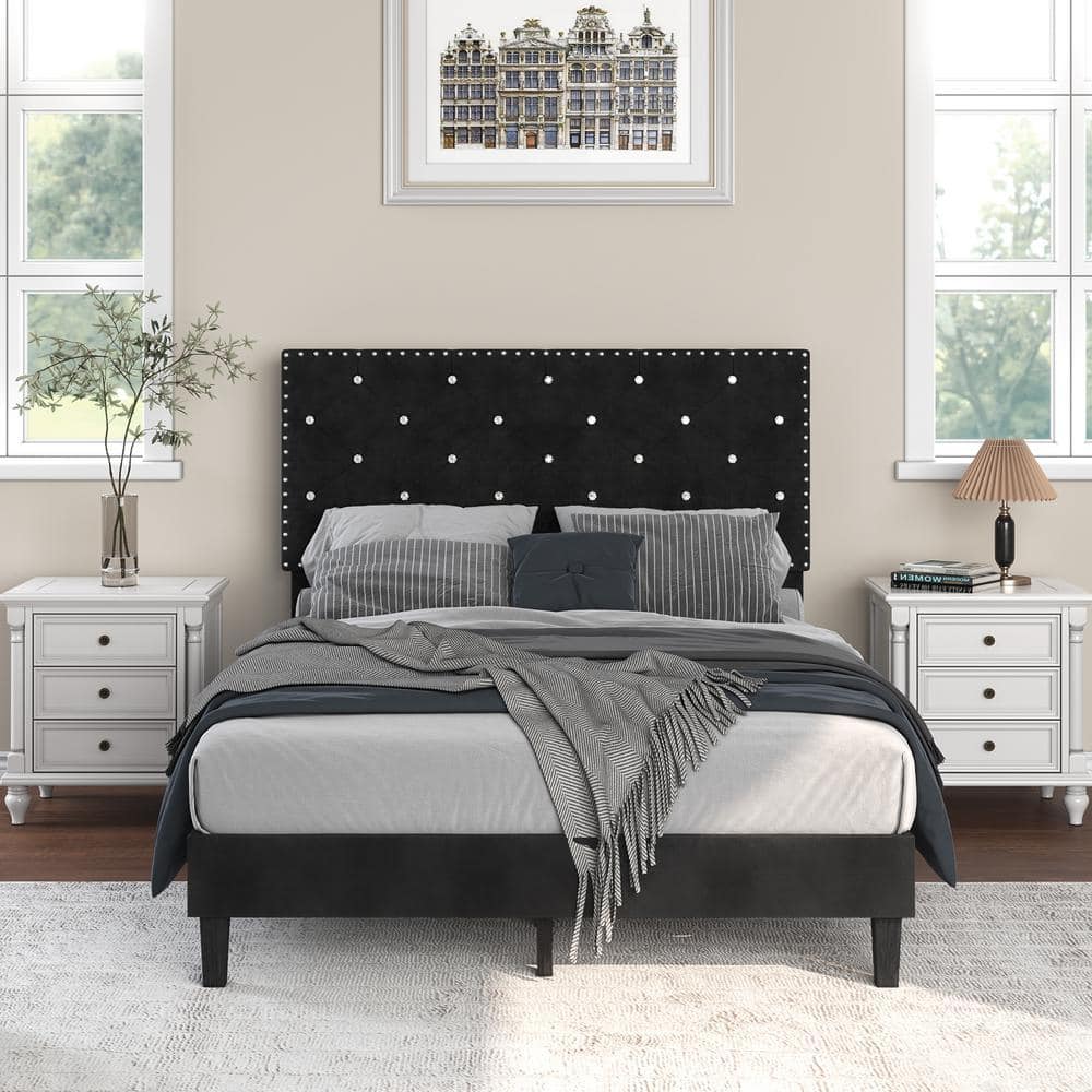 LUE BONA Black Bed Frame Full Platform Bed (78.3 in. W x 44.9 in. H