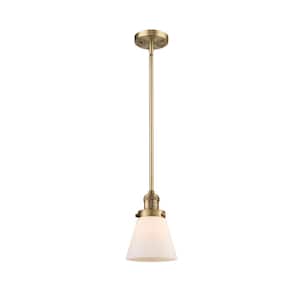Cone 1-Light Brushed Brass Shaded Pendant Light with Matte White Glass Shade