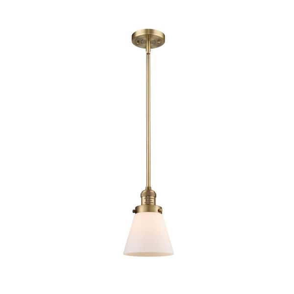 Innovations Cone 1-Light Brushed Brass Shaded Pendant Light with Matte White Glass Shade
