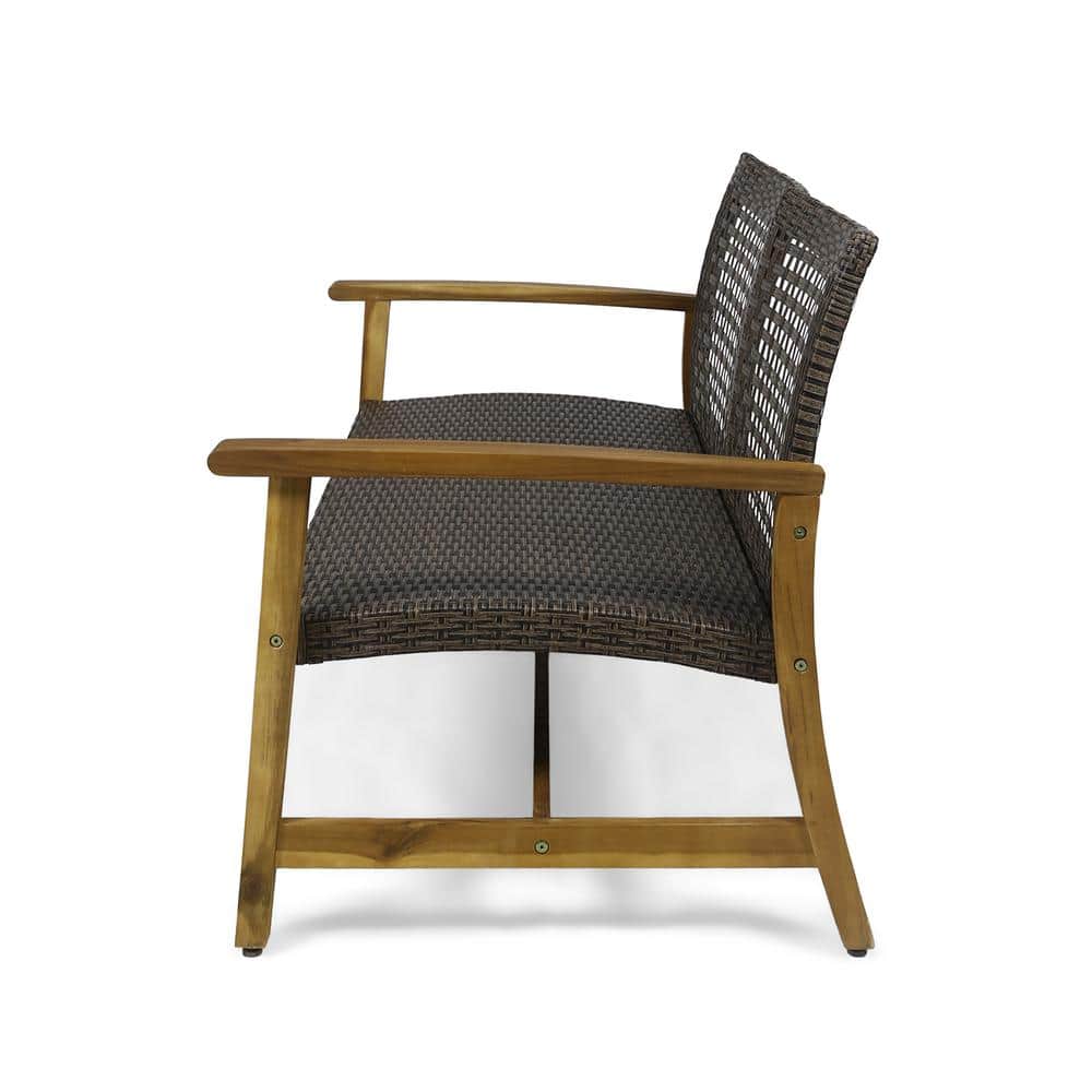 Mix Mocha Natural Stained Wicker and Wood Outdoor Loveseat