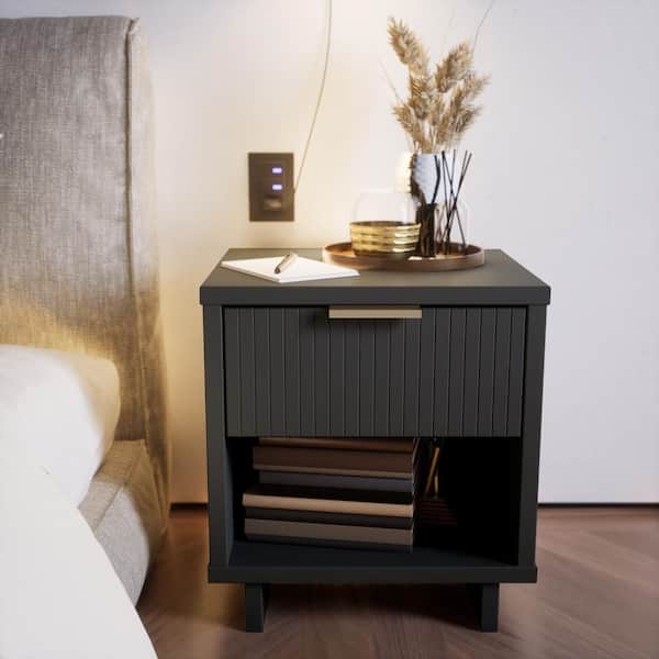 Manhattan Comfort Granville Dark Grey 1-Drawer 18.11 in. W Nightstand