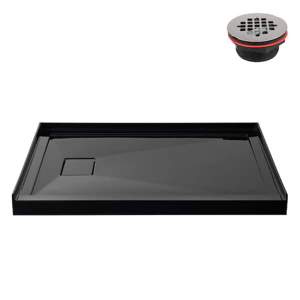 GB-2525-104-BL 48 in. x 32 in. Alcove Acrylic Shower Pan Base in Glossy Black with Left Drain, Drain Included