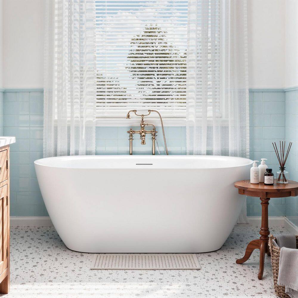 59 in x 31.5 in Acrylic Freestanding Soaking Bathtub with Center Drain and Overflow in White for Bathroom,cUPC Certified price history on PriceWatchPro