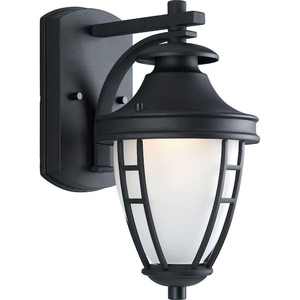 Progress Lighting Fairview Collection 1-Light Textured Black Etched Glass Modern Outdoor Small Wall Lantern Light