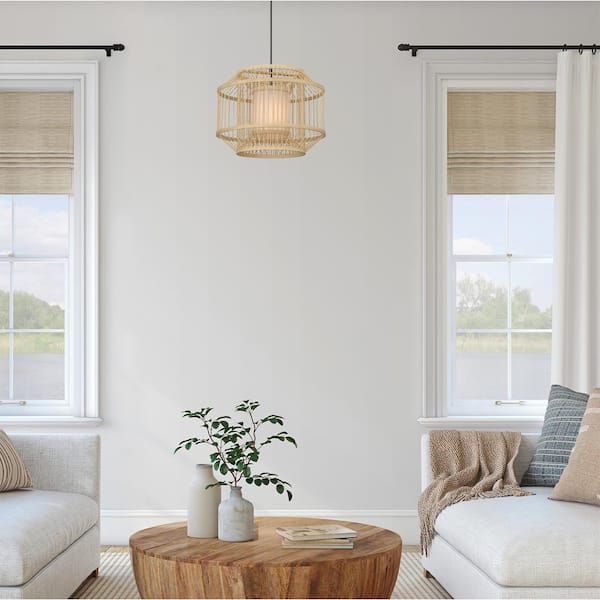 Artasia 60-Watt 1-Light Natural Cane Tropical Pendant Light  With Black Accents Pendant and No Bulbs Included