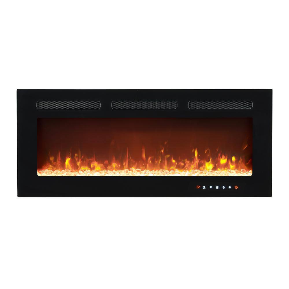 Homestock 30 In Black Electric Fireplace Wall Mounted Fireplace Led With 12 Colors Touch 8187