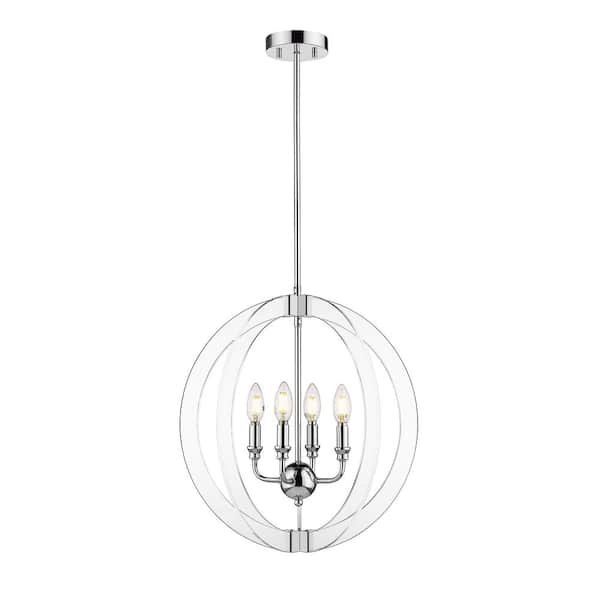 OVE Decors Isabelle 4-Light Chrome Pendant Light with Clear Shade and Bulbs Included