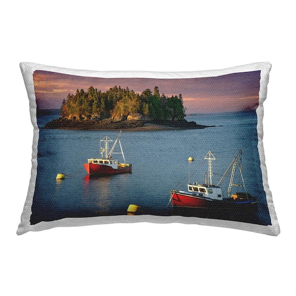 Nautical Boats and Island Multi-Color Rectangular Outdoor Throw Pillow