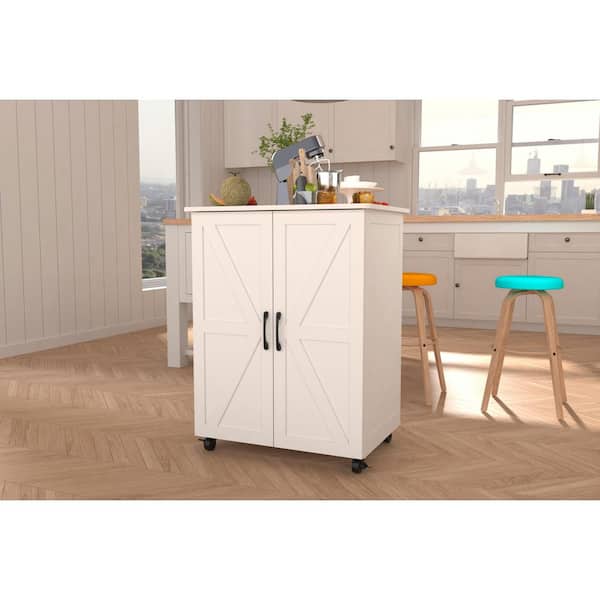 Tileon Rice door storage cabinet, exquisite craftsmanship to create, strong and durable, large capacity storage in White