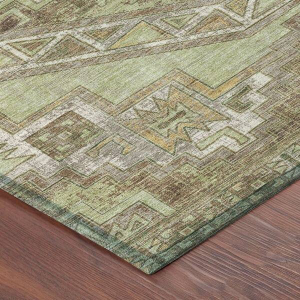 Chantille Machine Washable Indoor/Outdoor Abstract ACN2794 Aloe 8 ft. x 8 ft. Round Rug