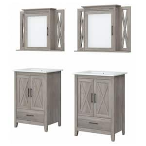 Key West 24.21 in. W x 18.31 in. D x 34.06 in. H Double Sink Bath Vanity in Driftwood Gray with White Top and Mirror