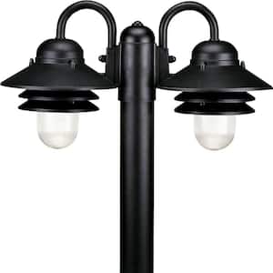 Newport Collection 2-Light Textured Black Prismatic Polycarbonate Shade Transitional Outdoor Post Lantern Light
