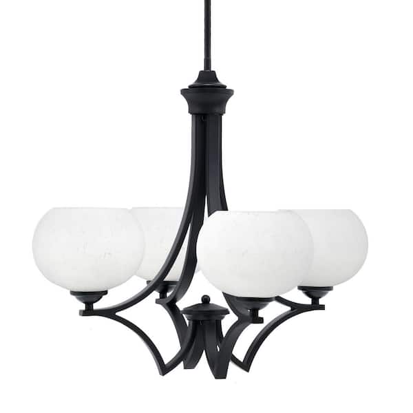 Unbranded Clevelend 4-Light Matte Black Round Chandelier with 7 in. White Muslin Glass Shades, No bulbs included