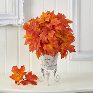 20in. Autumn Maple Leaf Artificial Plant in Metal Planter