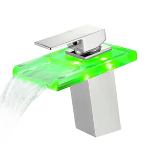Waterfall LED Single-Handle Single-Hole Bathroom Sink Faucet in Polished Chrome