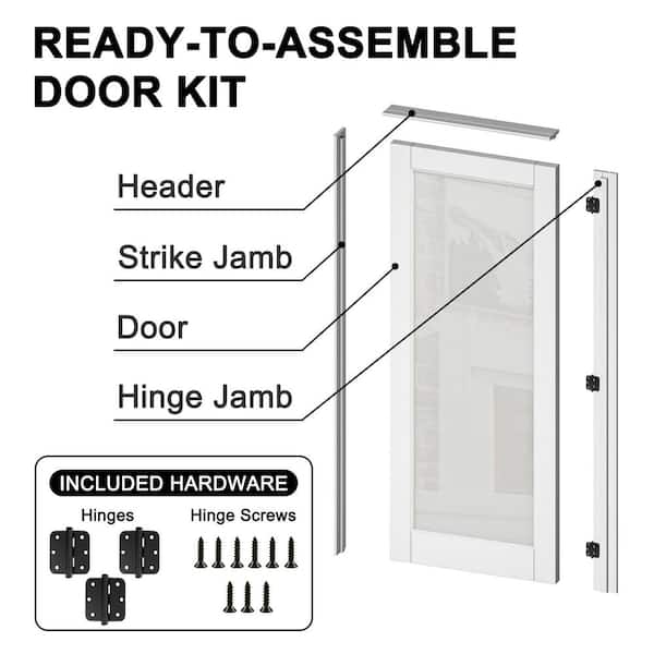 36 in. x 80 in. 1-Lite Frosted Glass Right-Hand White Solid Core Glass Single Prehung Interior Door +Quick Assemble Jamb