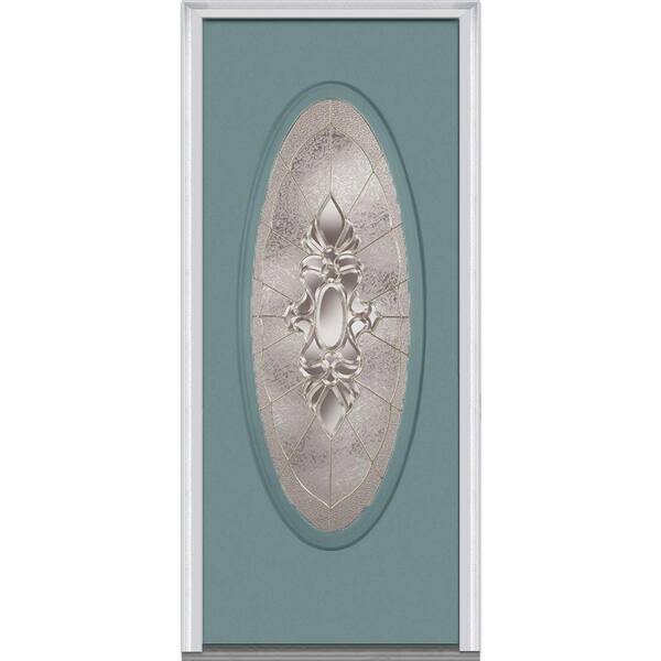 MMI Door 36 in. x 80 in. Heirloom Master Left-Hand Inswing Oval Lite Decorative Painted Fiberglass Smooth Prehung Front Door