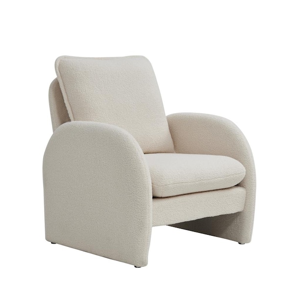Beige Sherpa Upholstered Accent Armchair Fabric Leisure Chair with High Back and Armrest Comfy Single Sofa Vanity Chair