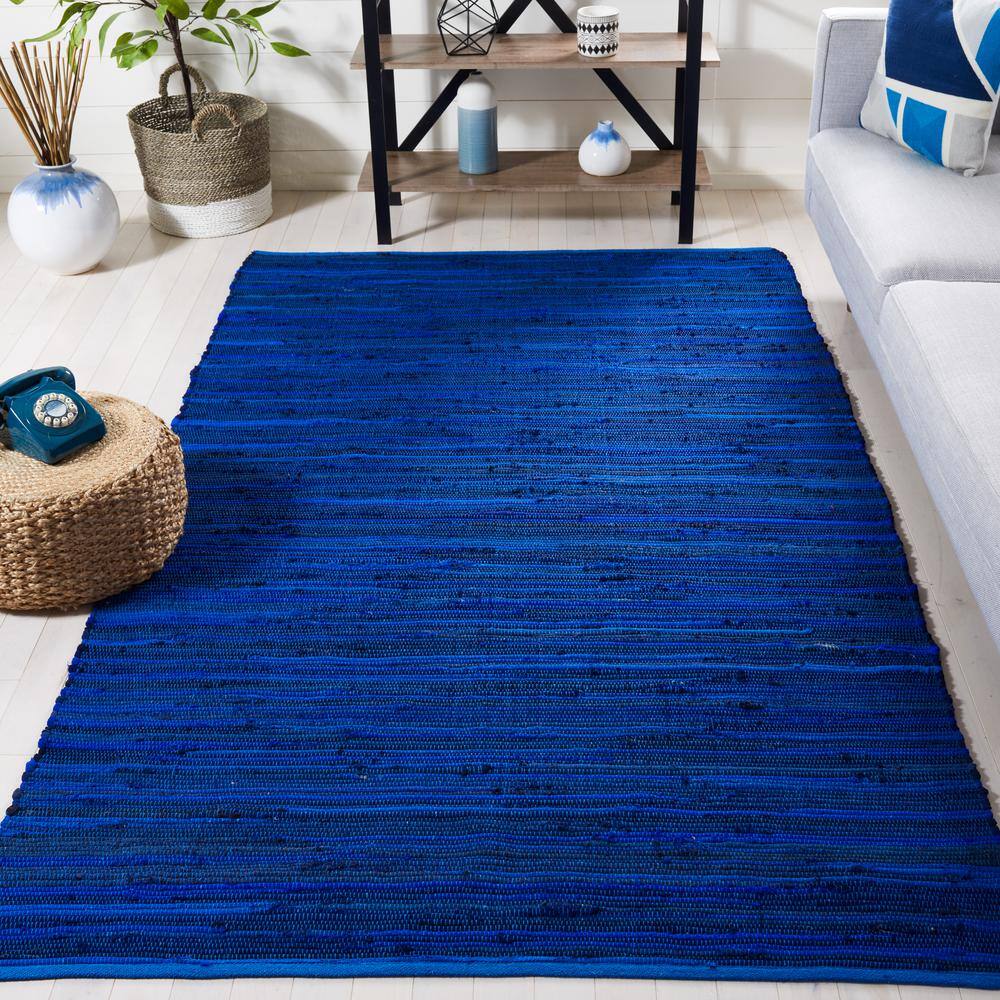Blue Striped Handmade Wool and Cotton Area Rug
