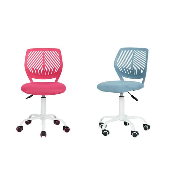 Homy Casa CARNAT Kids Desk Chair Set of 2 Adjustable Swivel Chair with Lumbar Support and Cushioned Seat Light Blue and Peach Pink