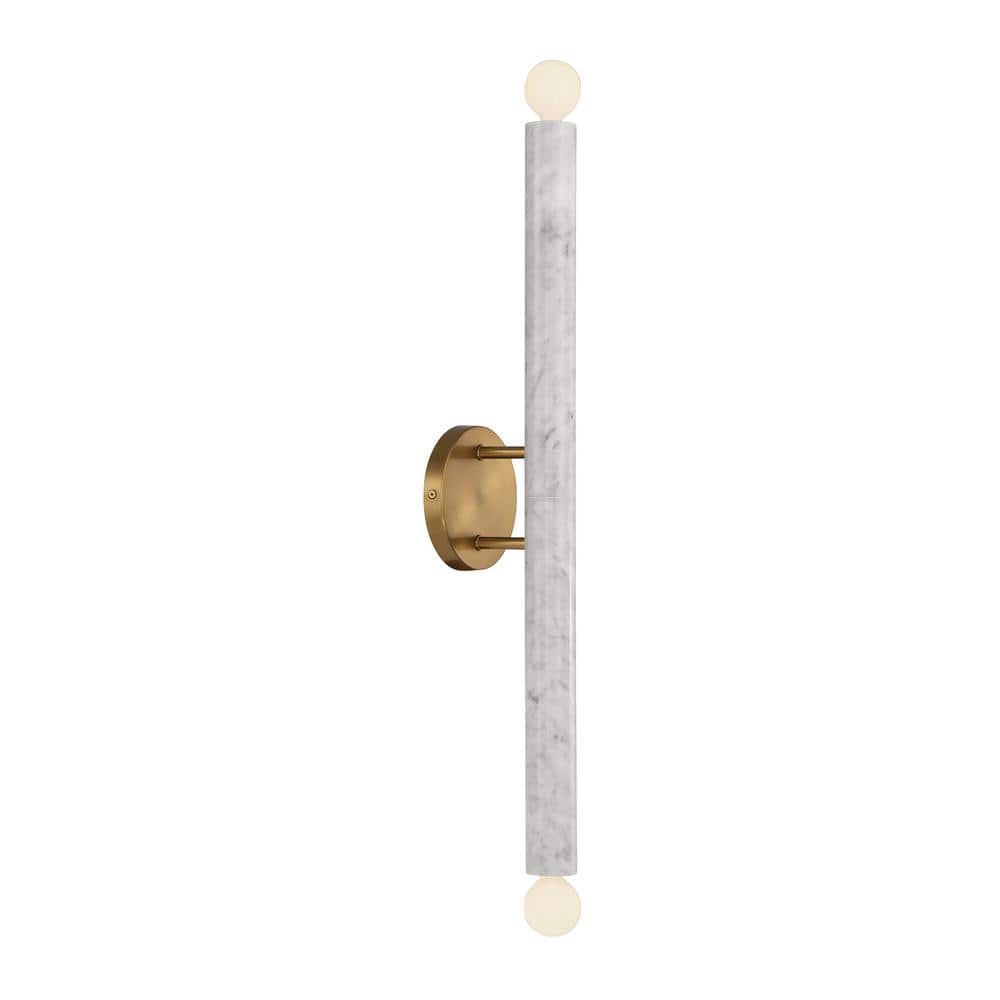 White Marble and Warm Brass 2-Light Dimmable Wall Sconce