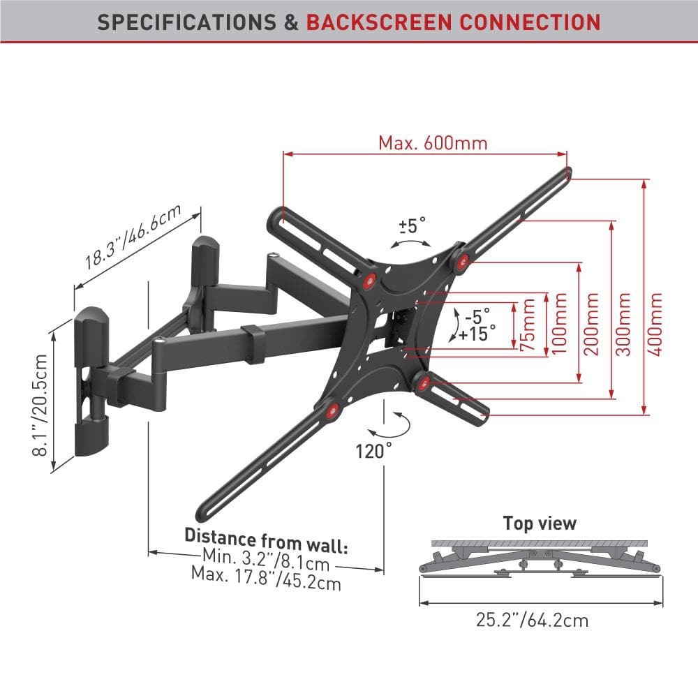 Black Full Motion Dual Arm TV Wall Mount for 13"-90" Screens