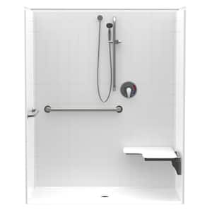 Accessible Smooth Tile AcrylX 60 in. x 30 in. x 74.3 in. 1-Piece ADA Shower Stall w/ Right Seat and Grab Bars in White