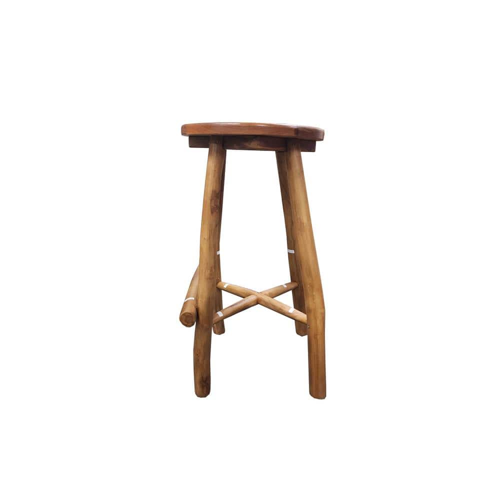 30" Teak Wood Rustic Bar Height Stool