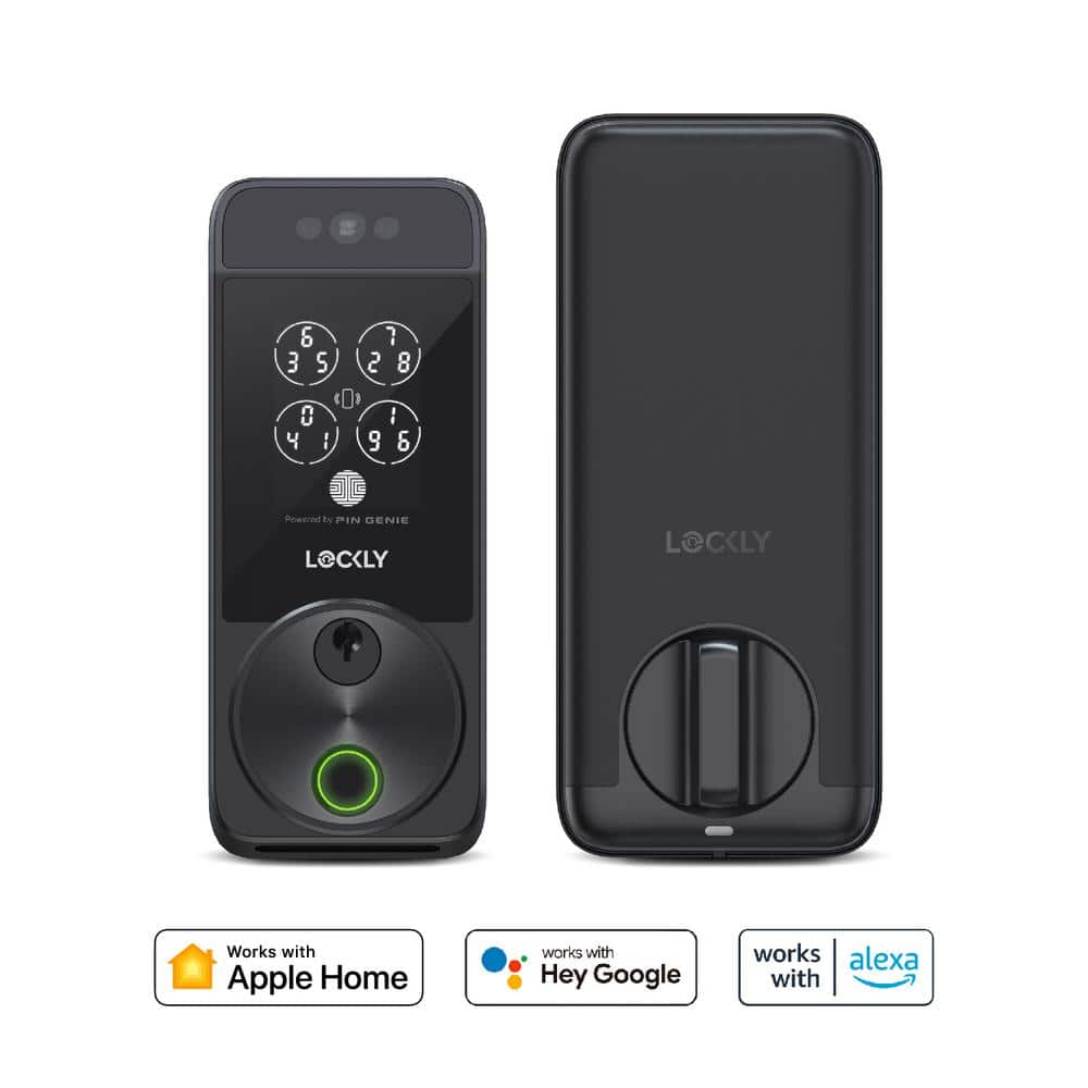 Lockly Visage Zeno Matte Black Deadbolt Wifi Smart Lock, Facial