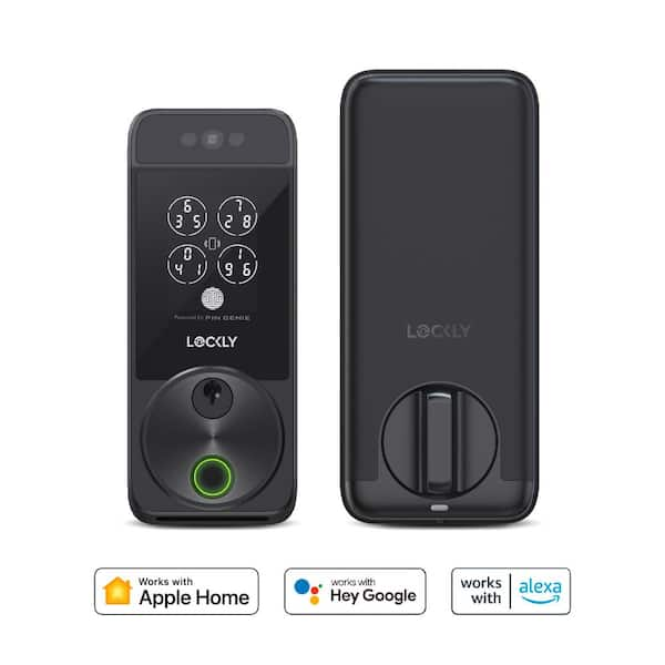 Lockly Visage Zeno Matte Black Deadbolt Wifi Smart Lock, Facial 