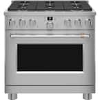 36 in. 6.2 cu. ft. Smart Gas Range with Steam Cleaning Convection Oven in Stainless Steel