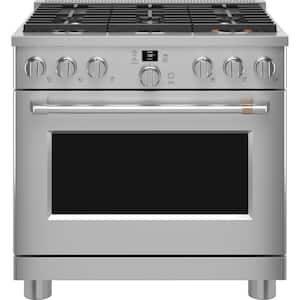 36 in. 6.2 cu. ft. Smart Gas Range with Steam Cleaning Convection Oven in Stainless Steel