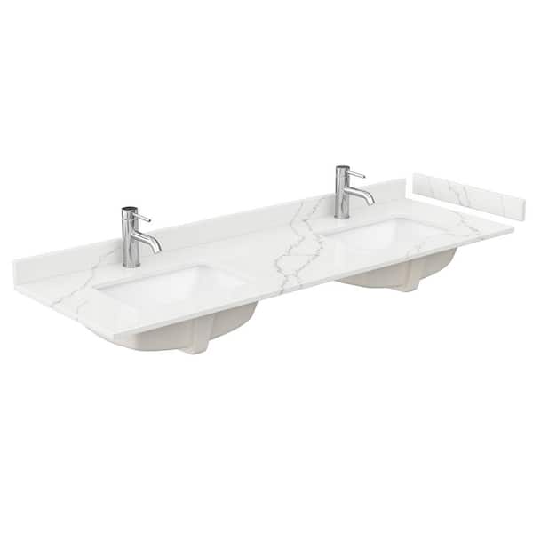66 in. W x 22 in. D Quartz White Rectangular Double Sink Bathroom Vanity Top in Giotto