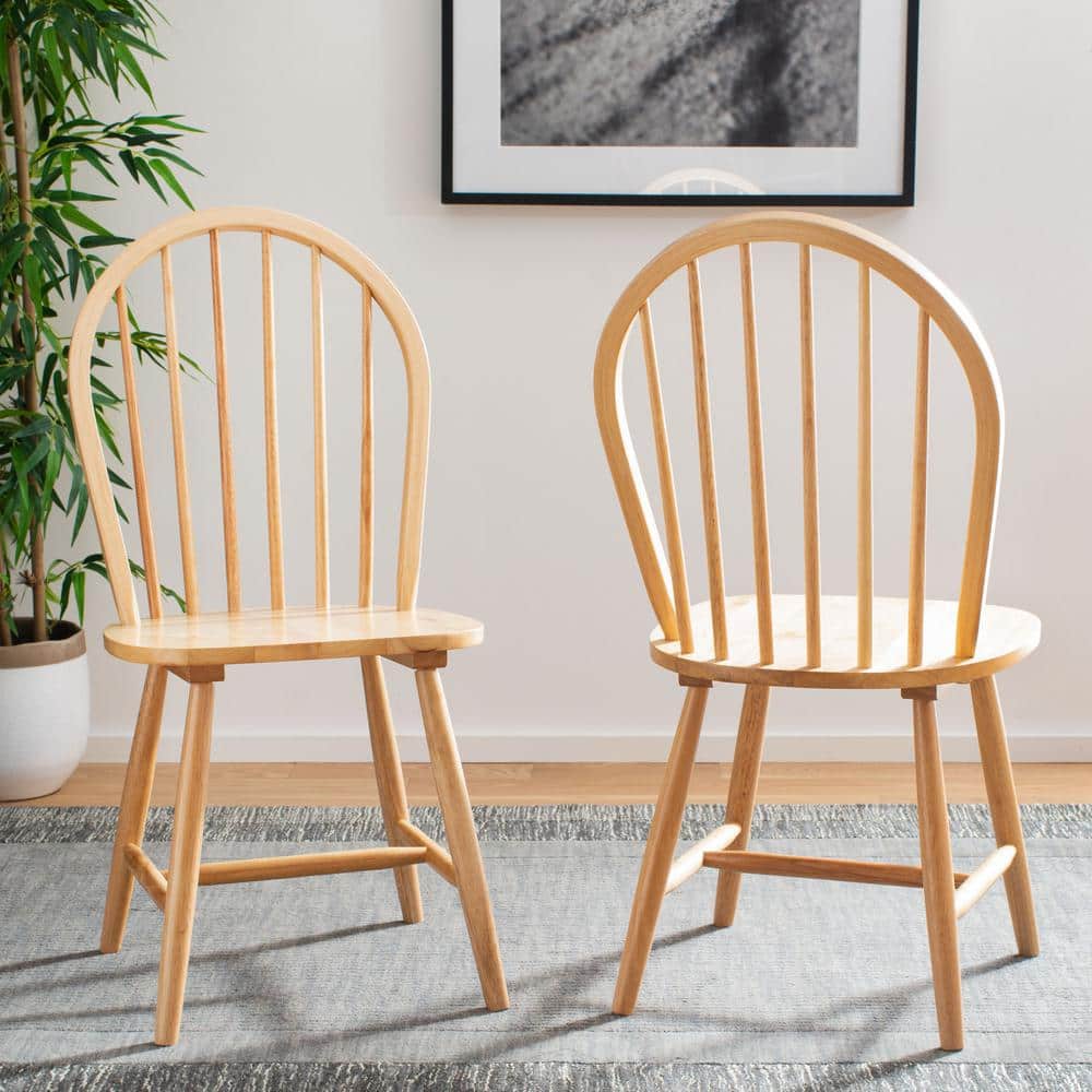Natural Rubberwood High Slat Back Windsor Side Chair Set