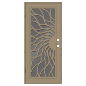 Sunfire 36 in. x 80 in. Right Hand/Outswing Desert Sand Aluminum Security Door with Black Perforated Metal Screen