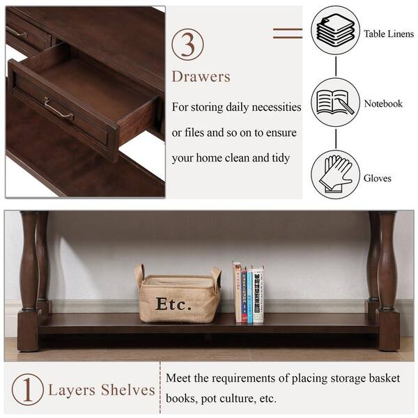 63.4 in. W x 14.6 in. D x 30 in. H Espresso Brown Linen