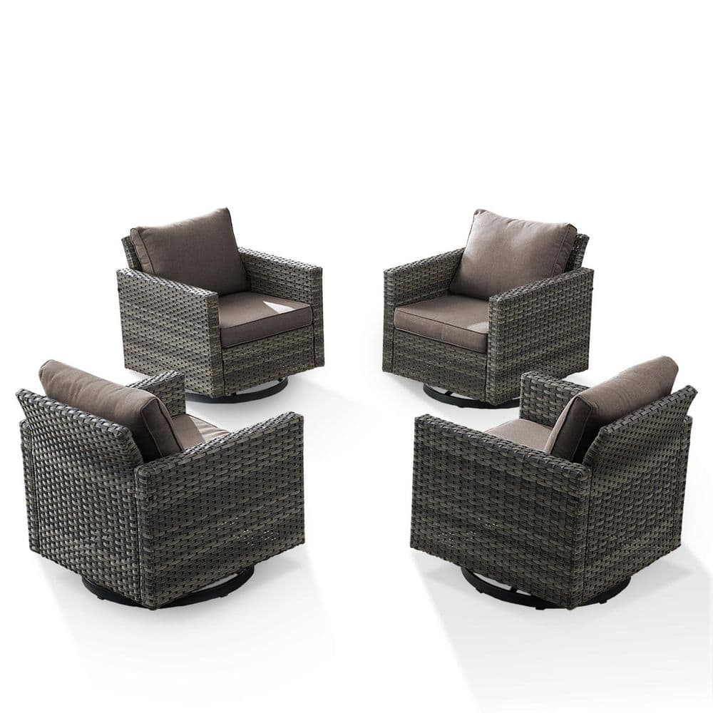 Carlos 4-Piece All-Weather Gray Wicker Outdoor Swivel Chairs with 4 in. Gray Cushions price history on PriceWatchPro
