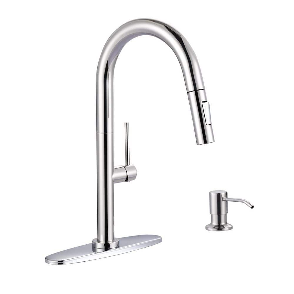 2-Functions Stainless Steel Single Handle Pull Down Sprayer Kitchen Faucet with Soap Dispenser in Polished Chrome price history on PriceWatchPro