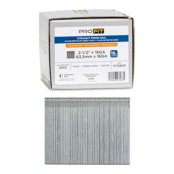 2-1/2 in. x 16GA Straight Electrogalvanized Collated Finish Nails (2500-Per Box)