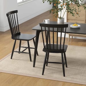 Black Windsor Dining Chairs Armless Spindle Back Solid Rubber Wood Set of 2